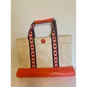 Tory Burch Patent Leather Canvas Tote Bag